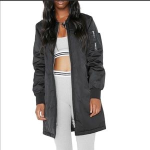 Members Only Onyx Satin Long Bomber Jacket
